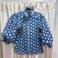 Gracia Sheer Polka Dot 3/4 Puff Sleeve Button Up Blouse Blue Women's Size L