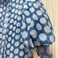 Gracia Sheer Polka Dot 3/4 Puff Sleeve Button Up Blouse Blue Women's Size L