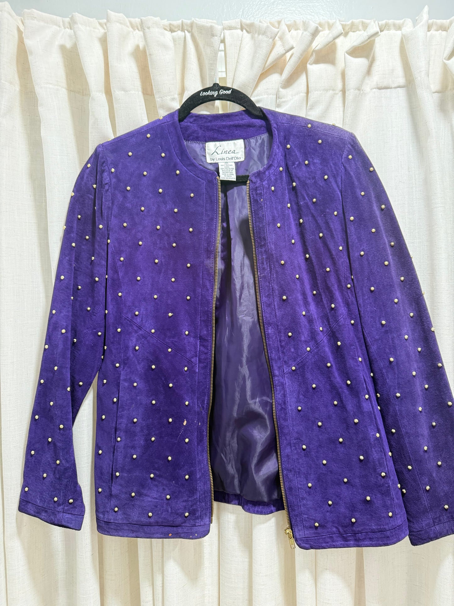 Linea by Louis Dell'Olio Suede Gold Beaded Jacket Women's Size XS