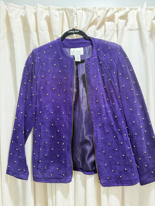 Linea by Louis Dell'Olio Suede Gold Beaded Jacket Women's Size XS
