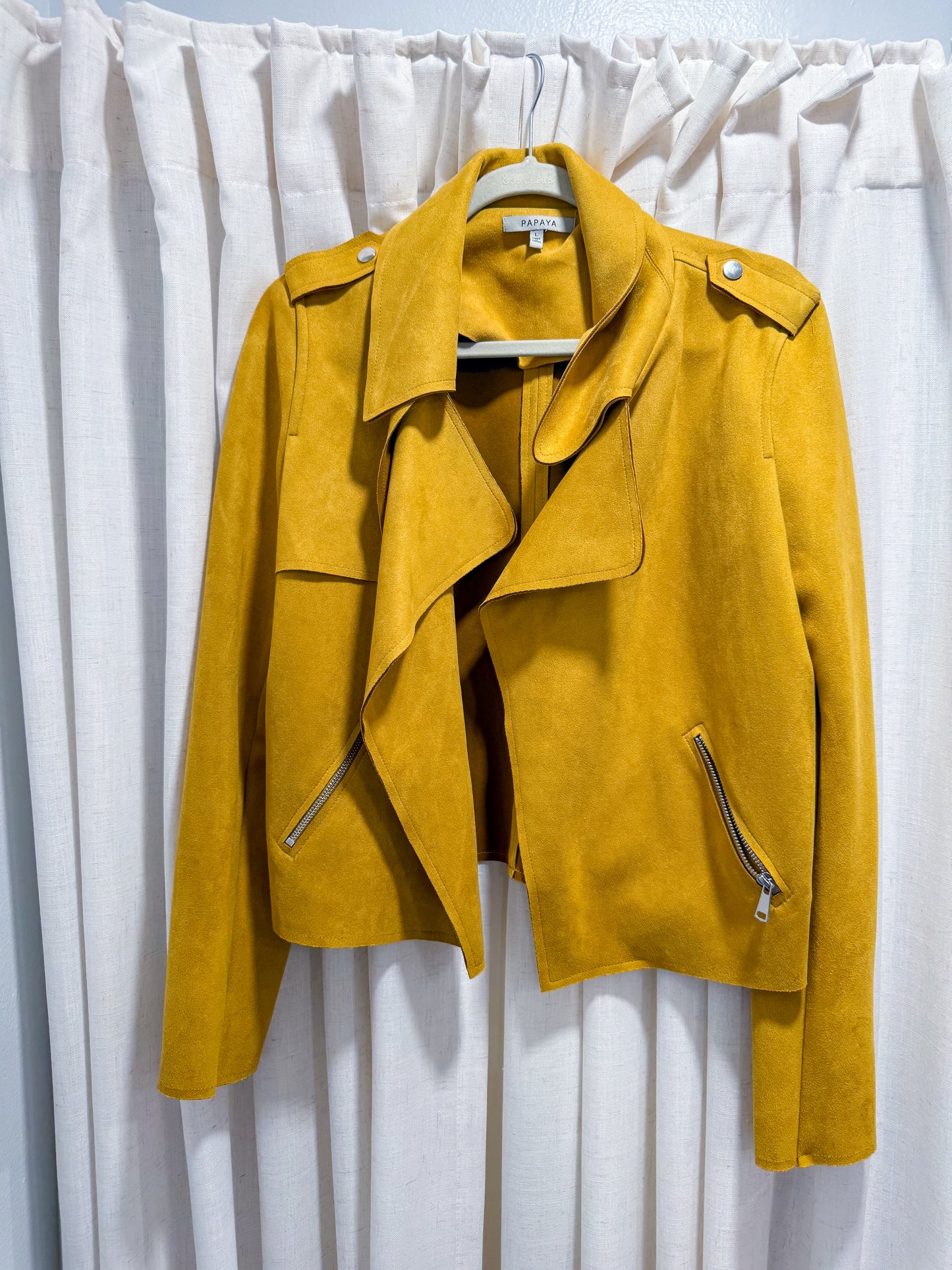 Mustard Yellow Faux Suede Moto Jacket Women's Size L