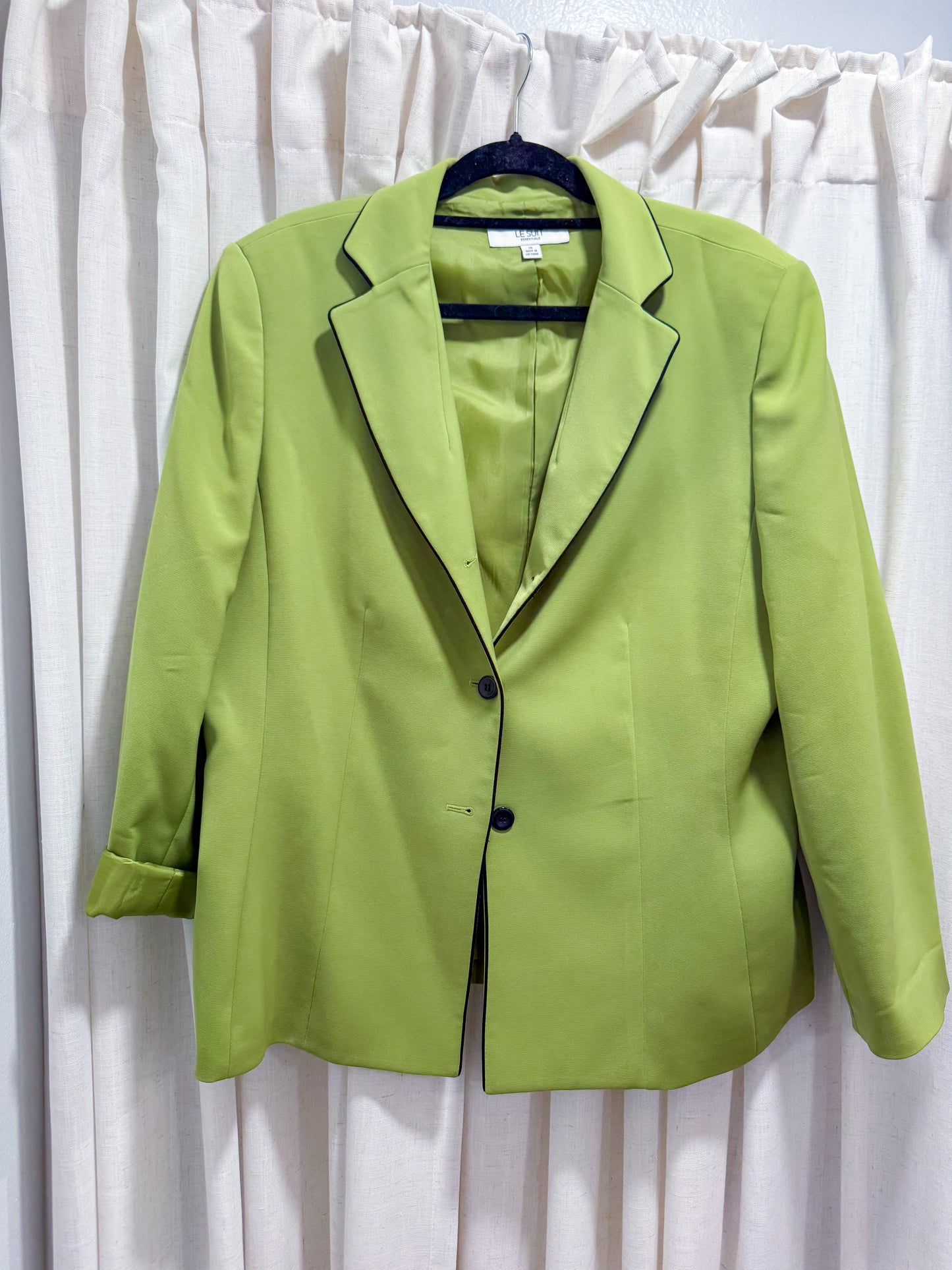 Bright Green Spring Blazer with Black Piping Women's Size 18