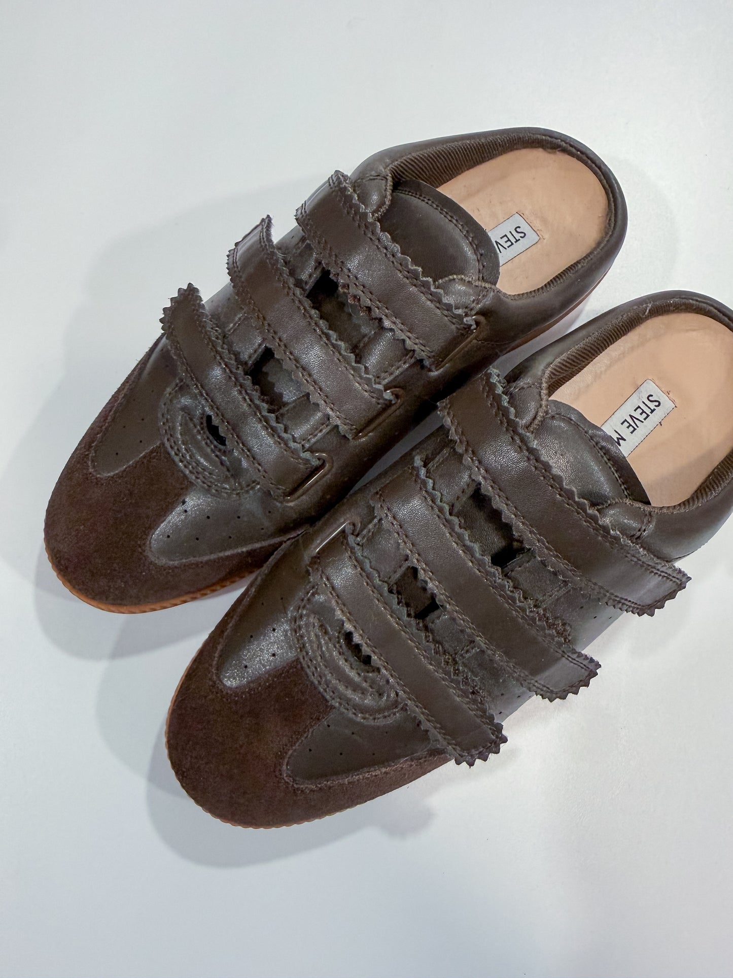 Chocolate Brown Steve Madden Sneaker Mules Velcro Strap Women's Size 9.5
