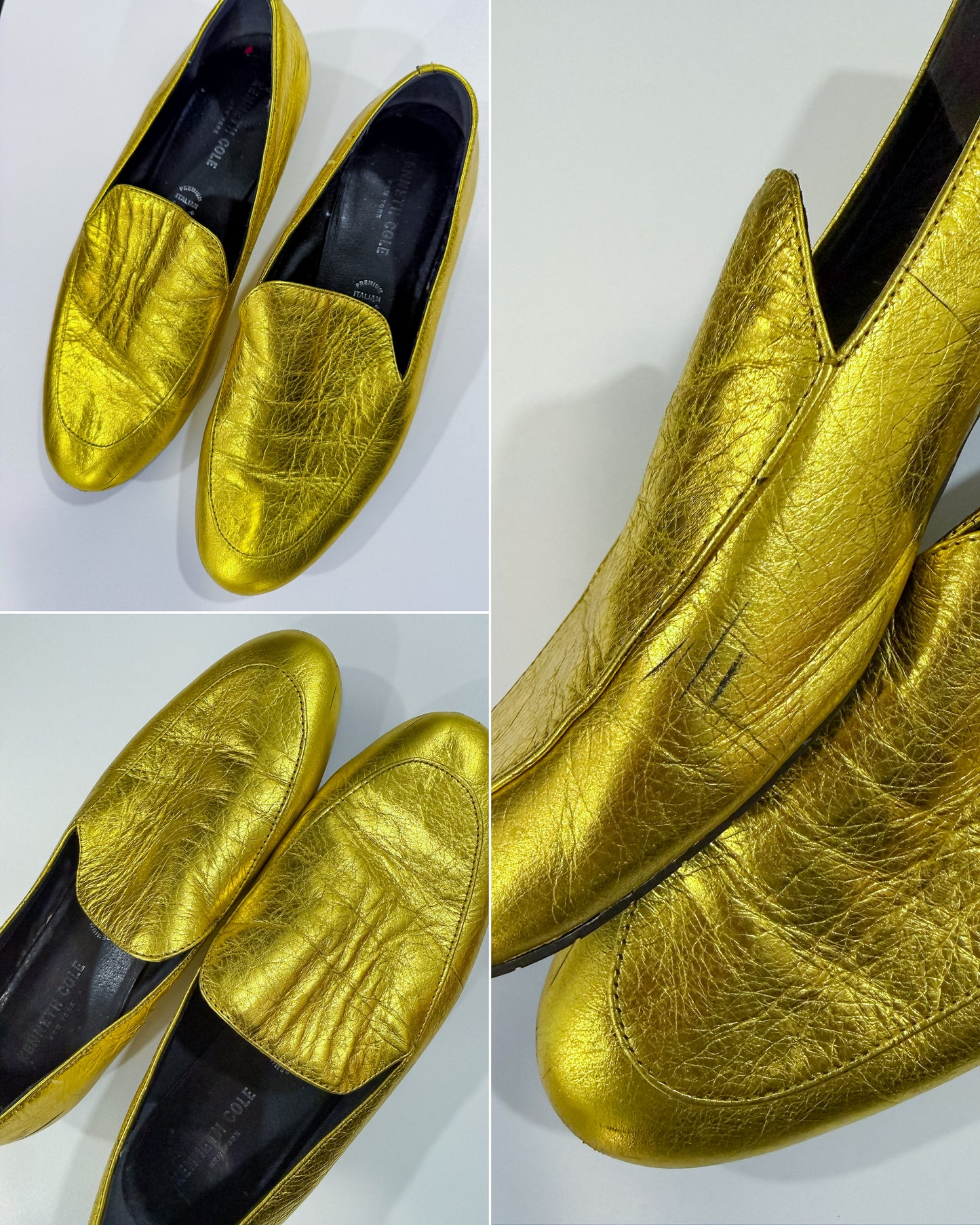 Rare Kenneth Cole Metallic Yellow Leather Loafers Women's Size 9